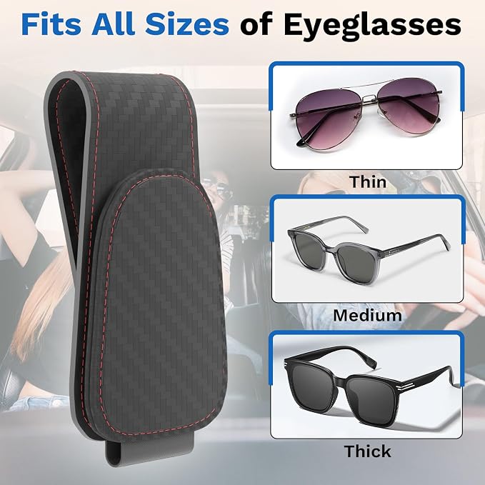 BFXM Car Sunglass Holder, Magnetic Leather Sunglass Holder | Eyeglass Hanger Clip for Car Sun Visor, Car Sun Visor Ticket and Card Clip - Image 4