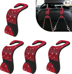 4PCS Bling Car Seat Headrest Hooks, Purse Holder for Car, Vehicle Back Seat Purse Handbag Hanging Holder with Crystal Rhinestone, Diamond Car Rear Seat Organizer for Vehicles (Red) by Unknown
