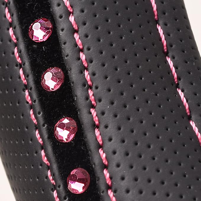 CAR PASS Bling Diamond Leather Steering Wheel Cover, Studded Crystal Rhinestones Universal Fit 14" 1/2-15" Crystal Glitter for Women Sparkle Girl Fit Suvs,Vans,Sedans,Cars,Trucks, Hot Pink Diamond - Image 7