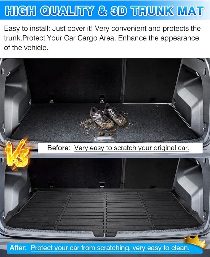Cartist Cargo Liner Compatible with 2020-2023 2024 Volkswagen VW Atlas Cross Sport (5 Passenger Models Only) All Weather Rear Trunk Mat Waterproof Black TPE - Image 6
