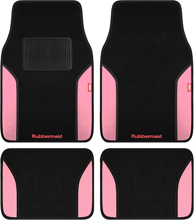Rubbermaid Car Mats, Carpeted Floor Car Mat with Faux Leather & Built-in Heel Pad, Two-Tone Car Rug Floor Mats, Stylish Carpeted Floor Mats for Cars, Trucks & SUVs Pink Color by Unknown