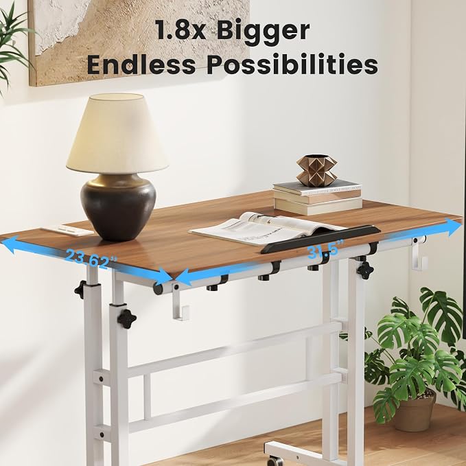 SIDUCAL Mobile Stand Up Desk with USB Ports and Outlets, Adjustable Laptop Desk on Wheels, Home Office Workstation, Rolling Laptop Cart for Standing or Sitting, 31.5" x 23.6" Vintage Oak - Image 6