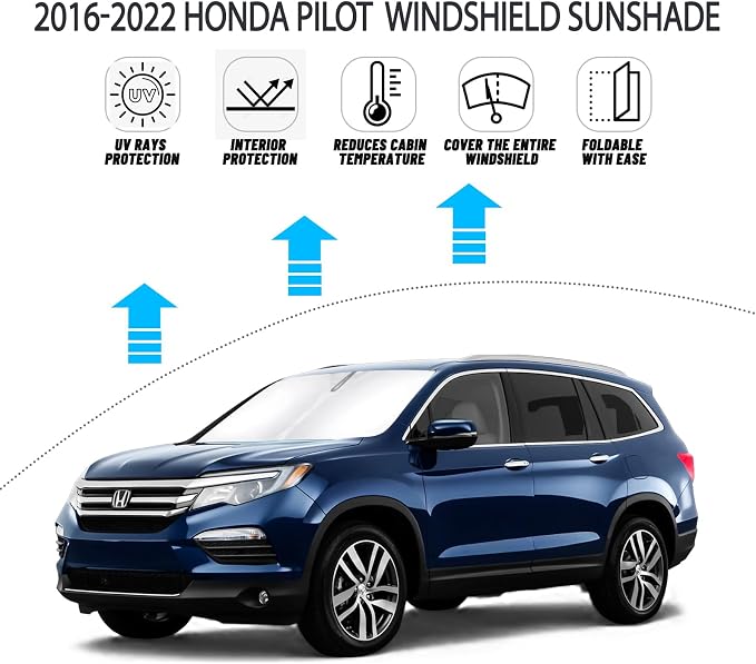 D-Lumina Windshield Sun Shade for 2016-2025 Honda Pilot Accessories, Front Window Sunshade Sun Visor Protector Block UV Rays Heat, Foldable 2 Layers 210T Material - Image 2