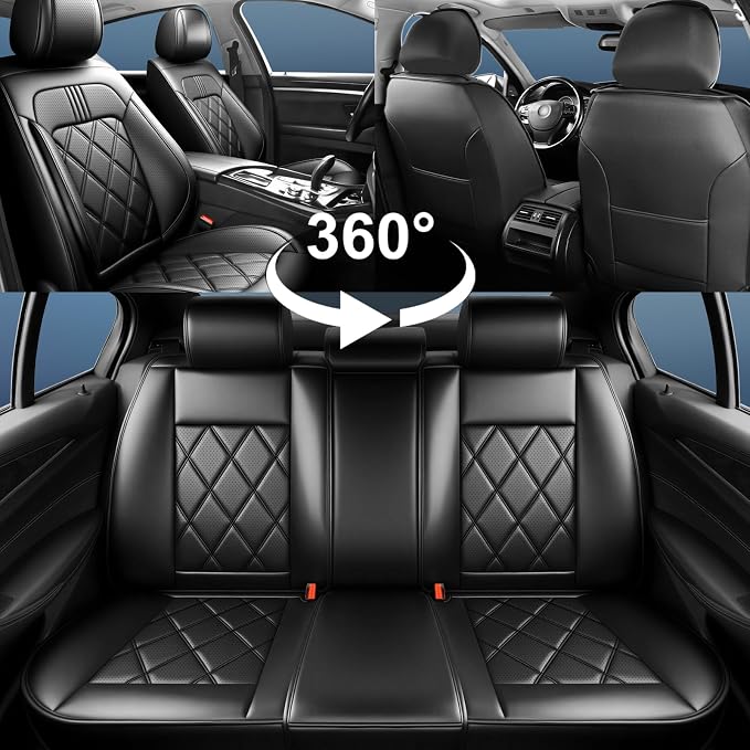 K5 Car Seat Covers Custom Fit for Kia K5 2021-2025 2026, Full Coverage Leather Waterproof Breathable Seat Covers Full Set, Automotive Seat Protectors, Airbag Compatible(5 Seats, Black) - Image 8
