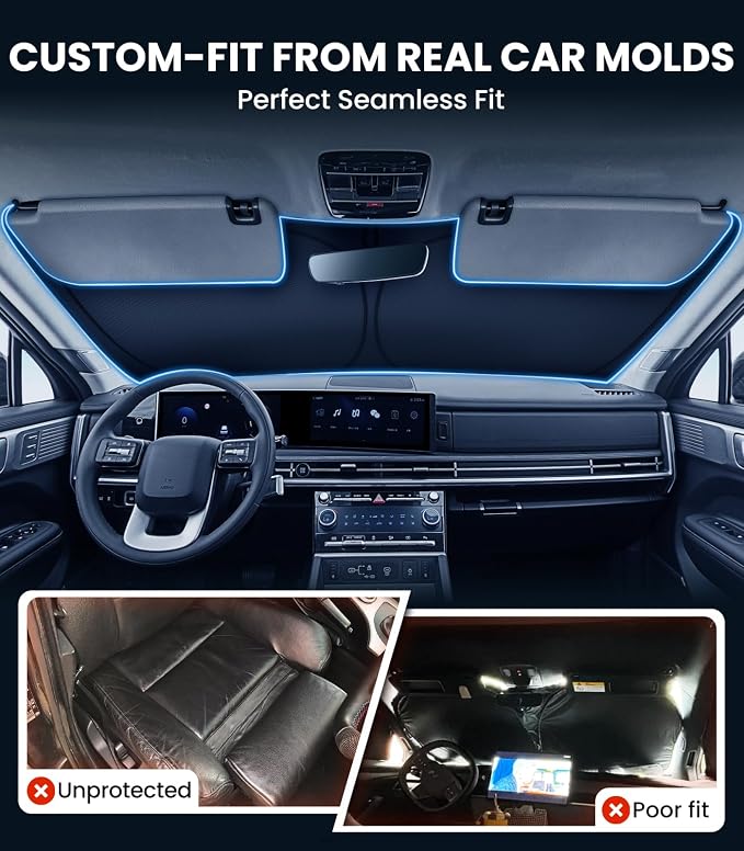 Zanch Custom Windshield Sun Shade for Hyundai Santa Fe 2019-2026, 7-Layer UV & Heat Block, 3D Laser Scanned, Interior Protection, Keep Car Cooler, Foldable SUV Accessories - Image 4