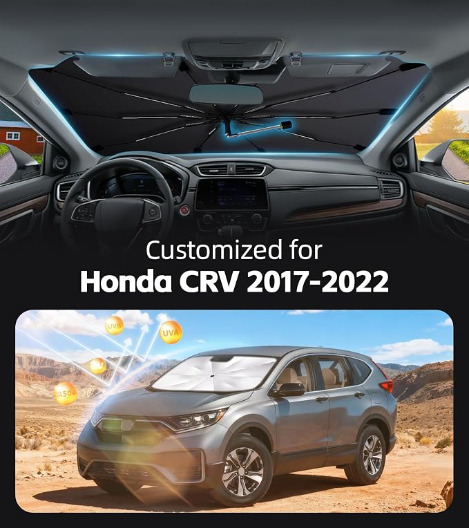 Windshield Sun Shade for Honda CRV 2017-2022 with 360° Rotating Shaft | Custom Fit Umbrella Sunshade for UV Blocking, Car Sun Visor Keeps Car Cool, Protects Interior & Easy Storage - Image 2