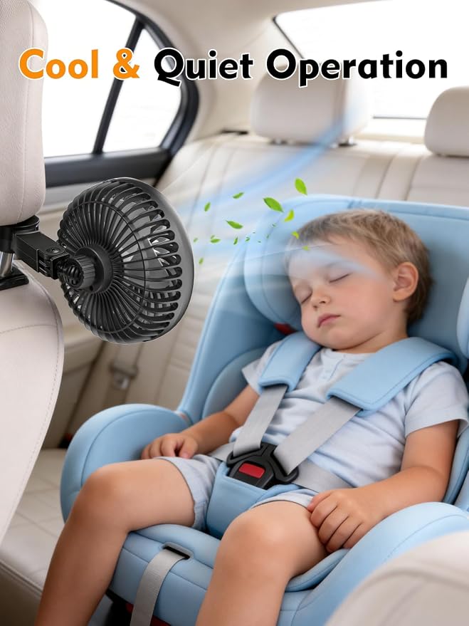 USB Portable Backseat Car Fan for Kids,with 3 Speeds Brushless Motor | 360°Rotatable,5V/1A,Ultra Quiet,Headrest Mount Auto Fan for Vans,Trucks,SUVs,RVs,No Battery(Headrest Buckle) - Image 8