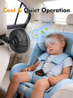 USB Portable Backseat Car Fan for Kids,with 3 Speeds Brushless Motor | 360°Rotatable,5V/1A,Ultra Quiet,Headrest Mount Auto Fan for Vans,Trucks,SUVs,RVs,No Battery(Headrest Buckle) - Image 8