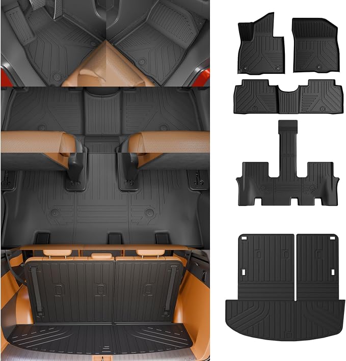 Floor Mats for 2026 Hyundai Palisade Gas 7 Seats Captain Chairs | Cargo Mat Trunk Mat Cargo Liner TPE Back Seat Cover Protector Palisade All Weather Accessories by Thinzyou