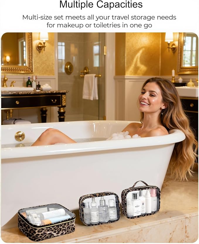 3 Pack Clear Toiletry Bag for Women, TSA Approved Organizer for Travel Size Toiletries Carry on Travel Accessories Bag Airport Airline Compliant Bag Makeup Bag Zipper Pouch Set - Image 4
