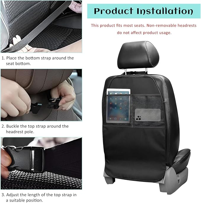 2 PCS Kick Mat Back Seat Protector, Waterproof Auto Seat Back Cover Protector with 2 Mesh Pockets, Anti-Mud Backseat Protective Cover Large Kick Mats for Car Truck SUV - Image 4