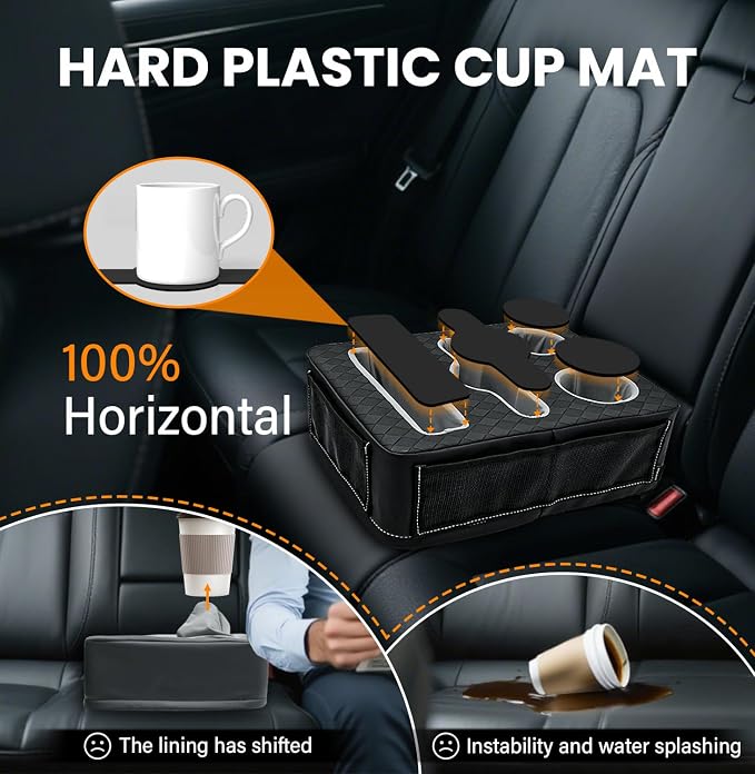 Car Cup Holder Back Seat Cup Holder for Car Truck Bed Organizer | Boat Couch Sofa Cup Holder Tray Expander Auto Rear Seat Organizer Storage PU Leather for Coffee Drinks Snacks Remote Phone - Image 3