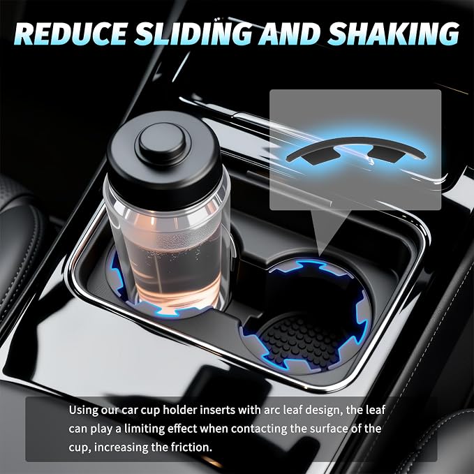 6PCS Upgraded Silicone Car Cup Holder Insert with Arc Leaf Design,Soft Cupholder Insert for Car to Reduce Cup Sliding & Shaking,Large Adhesive Backing Cups Holder Inserts for Cars - Image 3