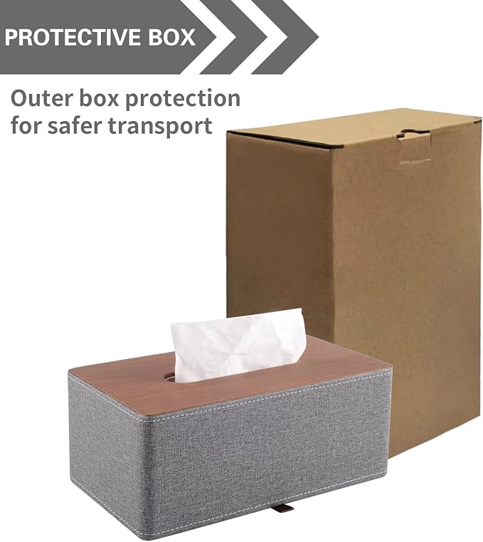 Tissue Box Cover Rectangle Tissue Box Holder PU Leather Facial Organizer with Magnetic Bottom,Decorative Napkin Caddy for Vanity Dresser Night Stand Table Countertop Home Office Car,Grey - Image 9