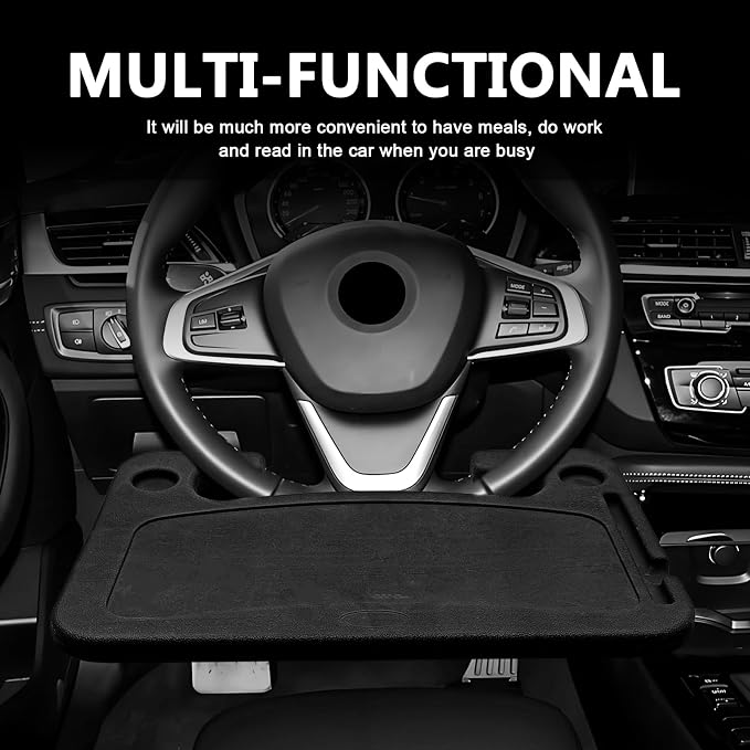 Car Steering Wheel Desk Tray for Laptop and Eating 2 in 1 Multipurpose Travel Accessory with Drink and Pen Holder Compatible with Most Vehicles - Image 5