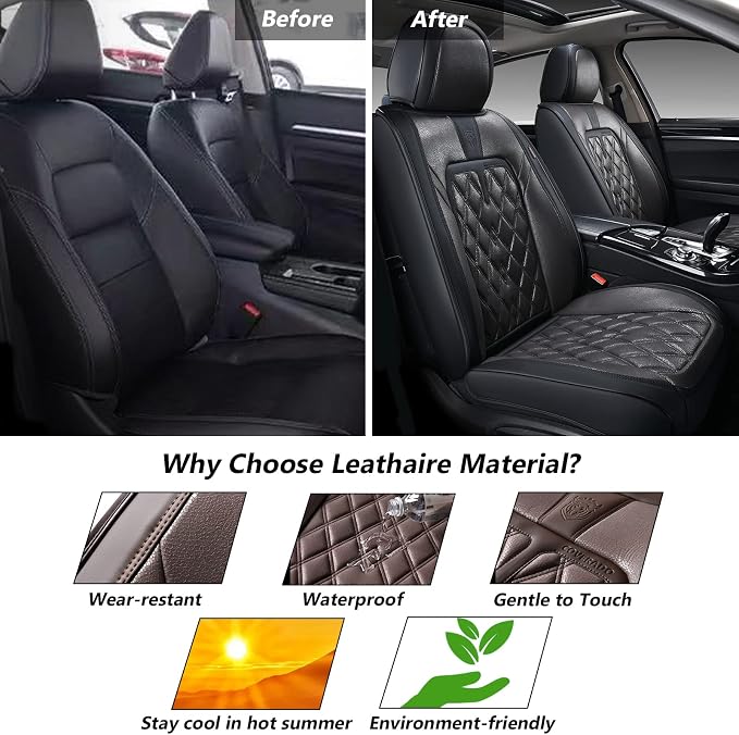 Coverado Car Seat Covers Front Seats, 2 Pack Waterproof Leather Seat Covers for Cars, Luxury Car Seat Protector, Anti-Slip Design Seat Cushions, Black Seat Covers Universal Fit for Most Cars - Image 5