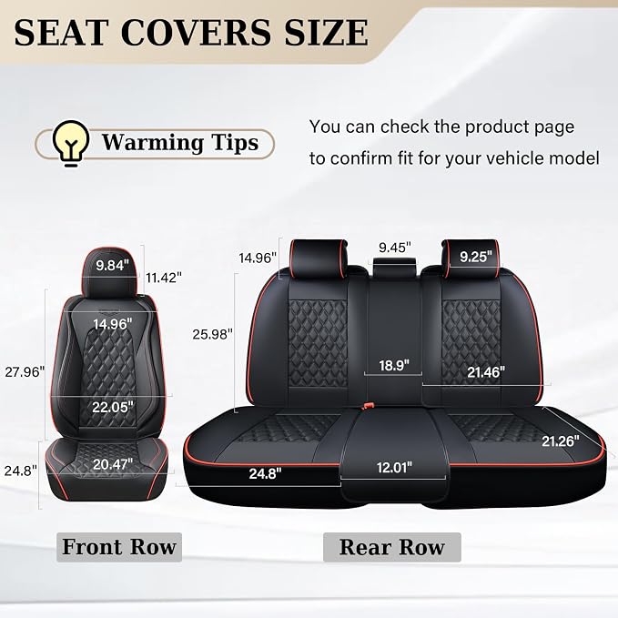 Coverado Rear Seat Covers, Sporty Non-Slip Waterproof Faux Leather Rear Protectors for Trucks SUVs, Mens Automotive Interior, Racing Style – Redline - Image 4
