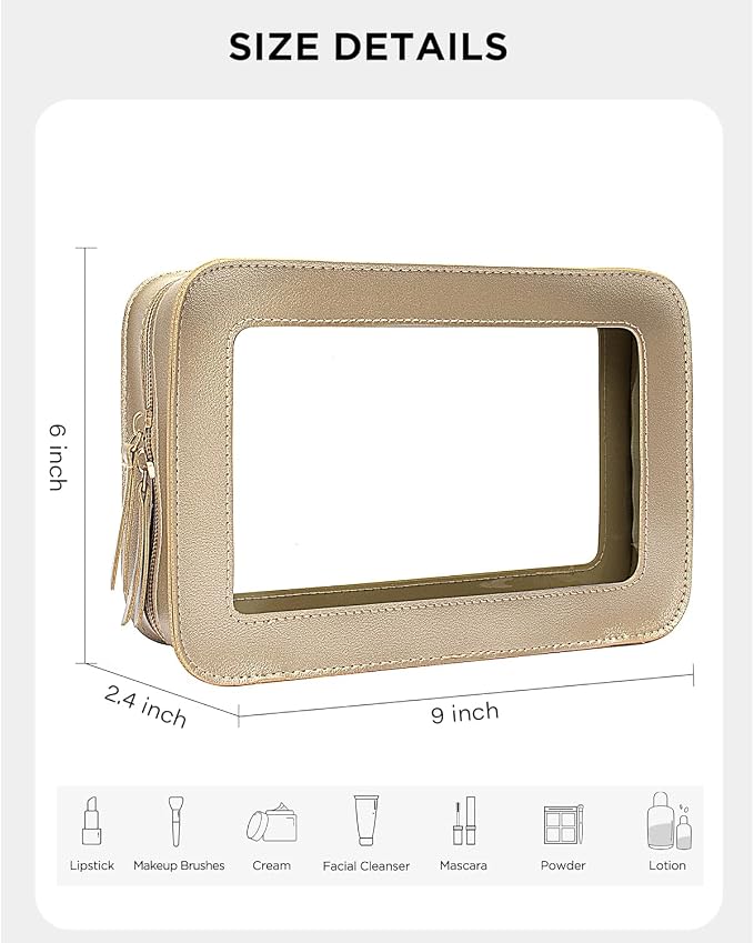 Sunscreen Bag Clear Makeup Toiletry Pouch Beach Vacation Essentials for Women Teen Girls Trip Gifts Summer Pool Travel Must Have Accessories Waterproof StuffClear-Golden - Image 3
