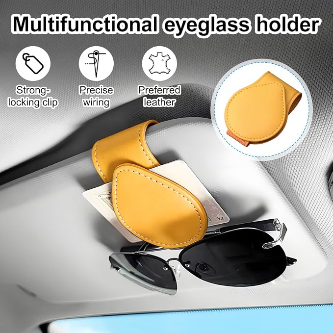Sunglasses Holder for Car Visor, Magnetic Leather Sun Visor Eyeglasses Hanger & Ticket Card Clip, for Most Cars - Image 4