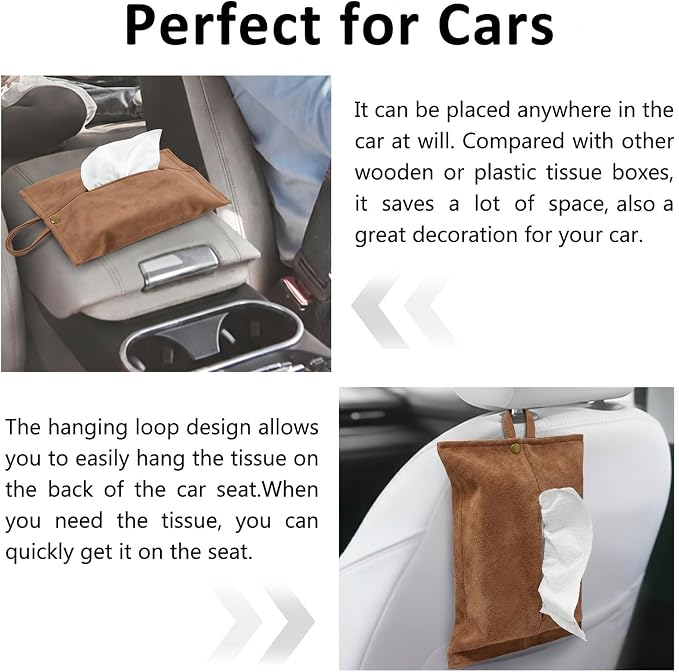 kakaforsa Cloth Tissue Cover, Suede Fabric, Toilet Paper Holder, Hang Paper Towel Holder for Car Home Office Desk Travel, Cotton Face Tissues Holder, Mocha Brown - Image 5