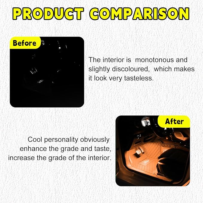 Car LED Strip Light, 24 LEDs RGB Neon Interior Atmosphere Lights, 12V Under Dash Ambient Night Light, USB Port Auto Interior Decorative Lamp, Universal Car Accessories (Orange-Yellow) - Image 5