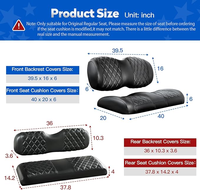 NOKINS Golf Cart Seat Covers 4 Piece Fits Club Car Precedent Premium Seat | Front and Rear Seat Vinyl Covers, Golf Cart Accessories, No Staples(Black&Black Stitch) - Image 5