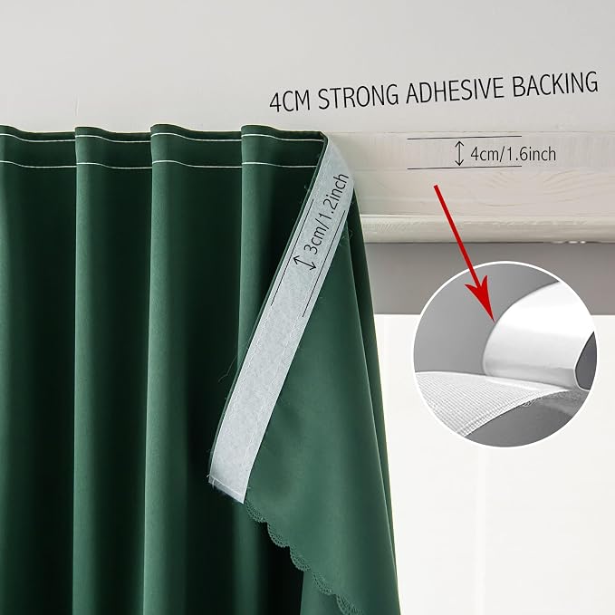 Blackout Curtains for Bedroom Stick On Curtains Window Shades Pull Down Blackout Window Cover No Drillng Self Adhesive Curtains No Rod Small Curtain, 35" W X 59" L, Dark Green, 1 Panel - Image 8