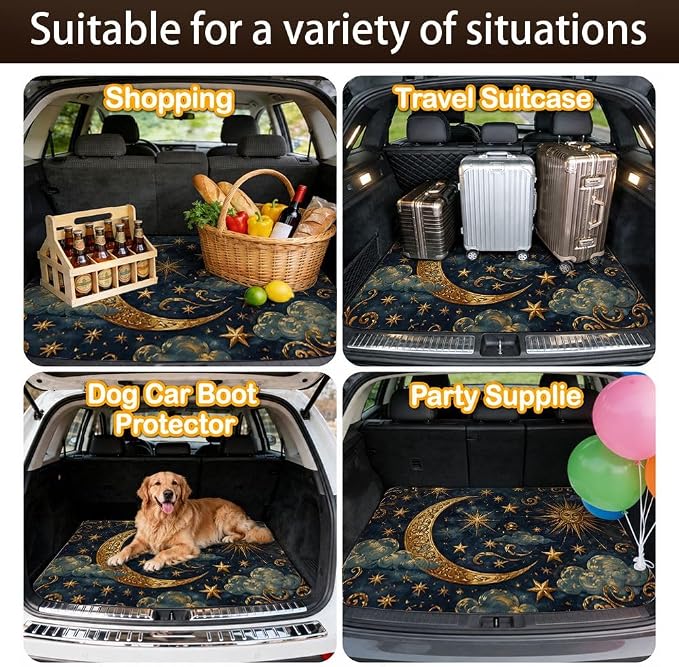 Car Trunk Mat for SUV, 31"x47" Sun Moon Star Cargo Liner Protector | All Weather Universal Cargo Liners for Dogs, Car Accessory for SUVs/Sedan/Wagons, Durable Non-Slip Washable Rear Cargo Mat - Image 7