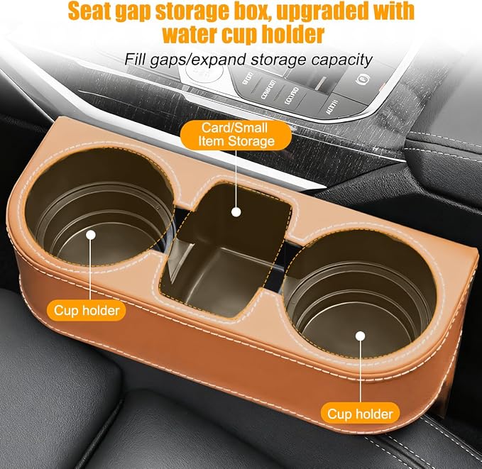 Car Seat Gap Filler Organizer with Cup Holder, Leather Multifunctional Vehicle Front Seat Crevice Storage Box Bag, Automotive Console Side Bucket Pocket, Universal Fit (Brown) - Image 4