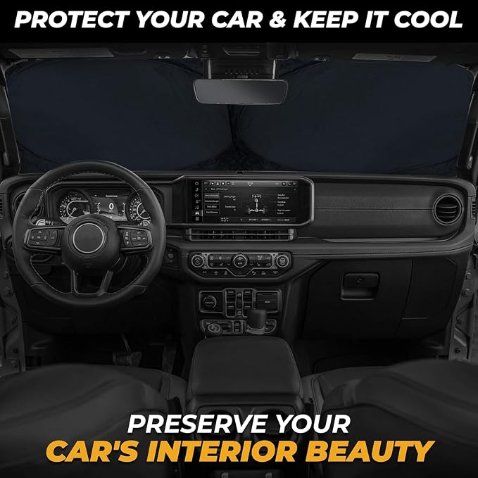 Autovir Windshield Sun Shade for Jeep, 280T UV Sun Blocker, Visor Shield | 280T Thickened | Blocks 99% Heat | Fit for Gladiator | Rubicon | Wrangler - Image 6