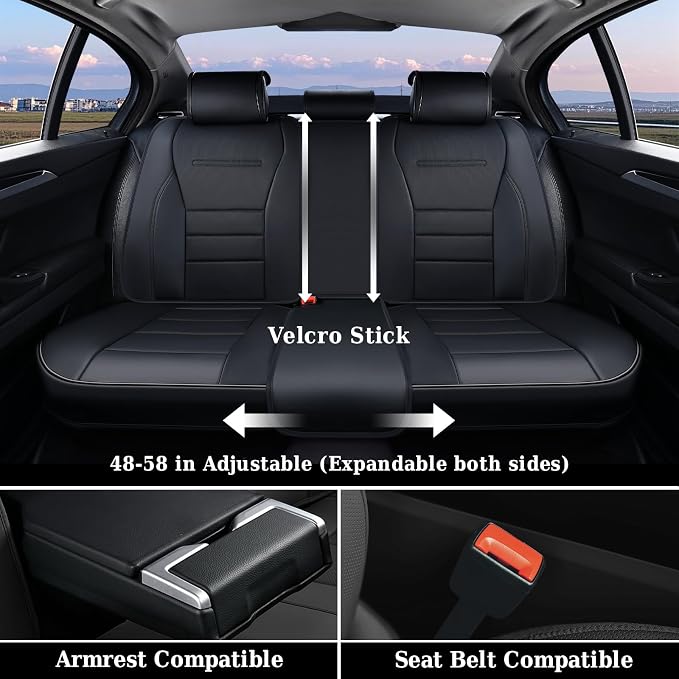 Coverado Seat Covers, Car Seat Covers Front Seats, Car Seat Protector Waterproof, Car Seat Cover, Car Seat Cushion Nappa Leather, Black Seat Covers for Cars Carseat Cover Universal Fit for Most Cars - Image 7