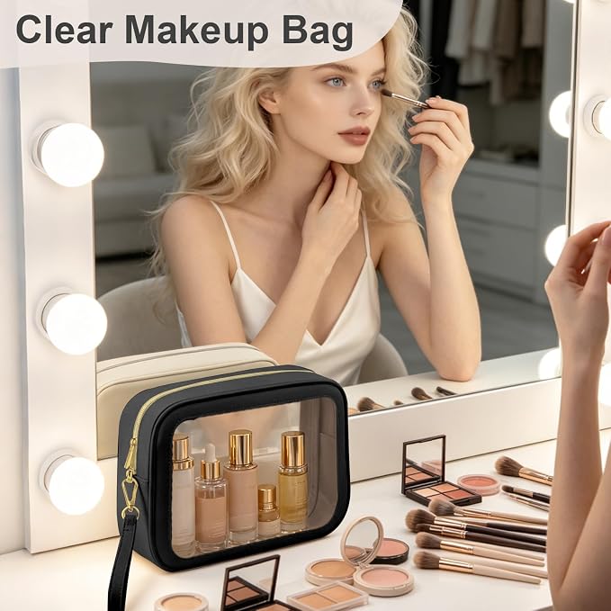 3PCS Clear Makeup Bags with Handles, TSA Approved Toiletry Bags, Diaper Bag Organizer Pouch, TPU Car Storage Organizer with Zippers, Waterproof Travel Organizer Bag for Women - Image 5