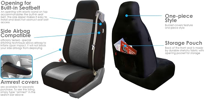 FH Group FH-FB302114 All Purpose Flat Cloth Car Seat Covers Gray/Black Color with F11306 Vinyl Floor Mats- Fit Most Car, Truck, SUV, or Van - Image 4