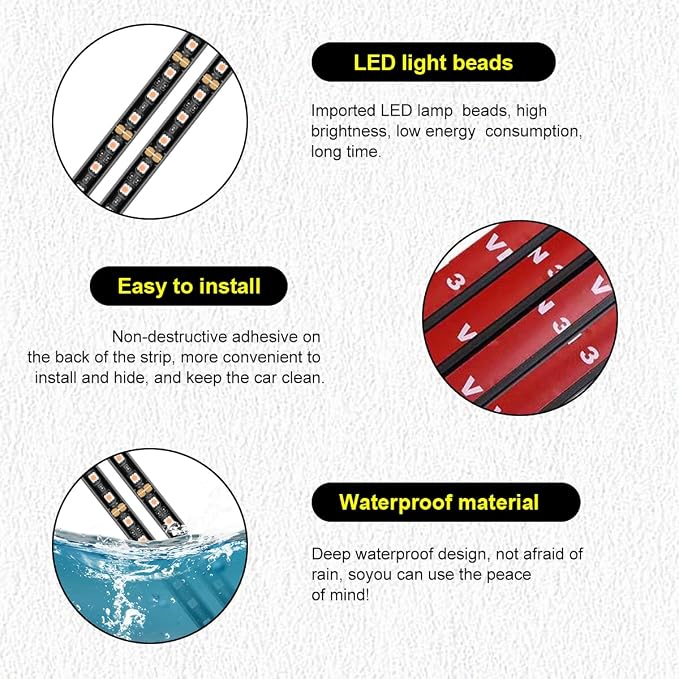 Car LED Strip Light, 24 LEDs RGB Neon Interior Atmosphere Lights, 12V Under Dash Ambient Night Light, USB Port Auto Interior Decorative Lamp, Universal Car Accessories (Orange-Yellow) - Image 3
