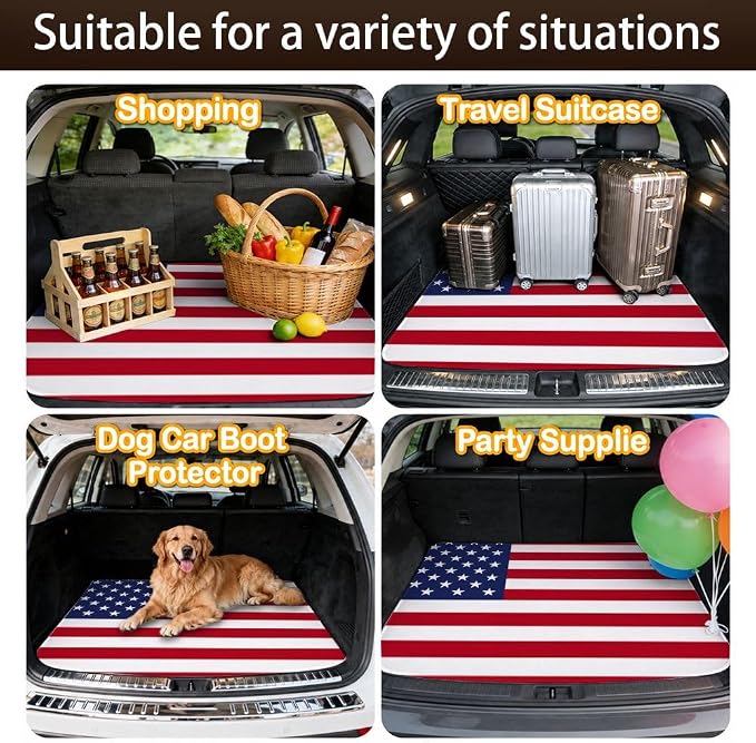 Car Trunk Mat for SUV, 29"x39" Classic American Flag Cargo Liner Protector | All Weather Universal Cargo Liners for Dogs, Car Accessory for SUVs/Sedan/Wagons, Durable Non-Slip Washable Rear Cargo Mat - Image 7
