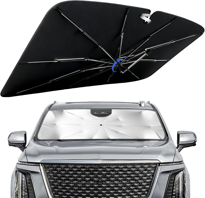 Windshield Sunshade for Cadillac Escalade 2021-2026 with 360°Rotating Shaft | Custom Fit Umbrella Sunshade for UV Blocking, Interior Heat Protection, Easy Storage, UPF 50+ Cool Windshield Cover by Lonyaqui