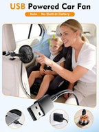 USB Portable Backseat Car Fan for Kids,with 3 Speeds Brushless Motor | 360°Rotatable,5V/1A,Ultra Quiet,Headrest Mount Auto Fan for Vans,Trucks,SUVs,RVs,No Battery(Headrest Buckle) - Image 7