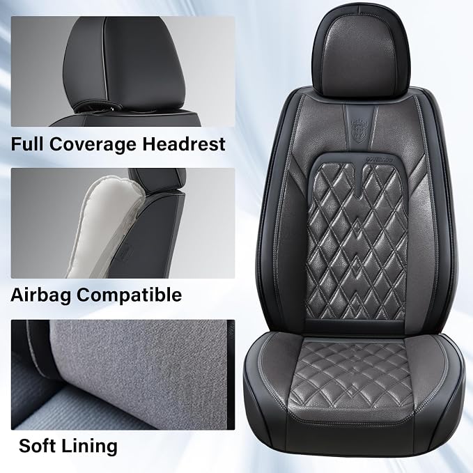 Coverado Car Seat Covers Front Seats, 2 Pack Waterproof Leather Seat Covers for Cars, Luxury Car Seat Protector, Anti-Slip Design Seat Cushions, Black Seat Covers Universal Fit for Most Cars - Image 3