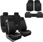 FH Group FH-FB302114 All Purpose Flat Cloth Car Seat Covers Solid Black Color with F11306 Vinyl Floor Mats- Fit Most Car, Truck, SUV, or Van by FHGroup