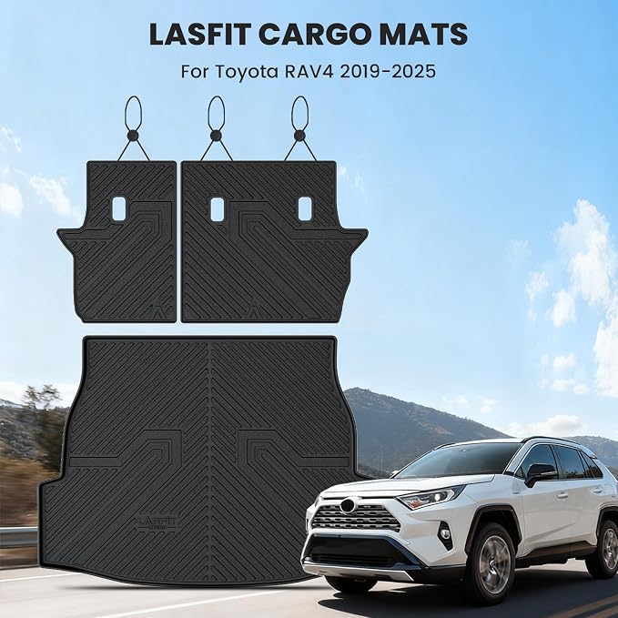 LASFIT Cargo Trunk Mat for Toyota RAV4 2019-2025 (Include Hybrid) | 100% TPE All Weather Rear Cargo Liner with Backrest Mats Custom Fit Waterproof RAV 4 Automotive Accessories, Black - Image 8