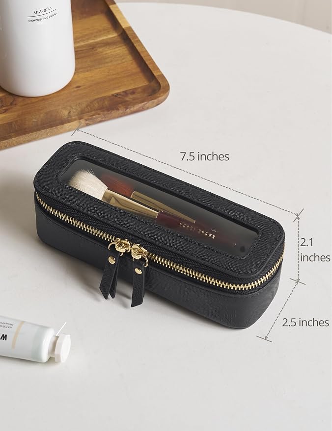 Makeup Brush Travel Case Slim Makeup Bag for Women Clear Cosmetic Bag Cute Makeup Case Black Toiletry Bag for Traveling Transparent Car Makeup Bag Aesthetic Makeup Brush Bag - Image 5