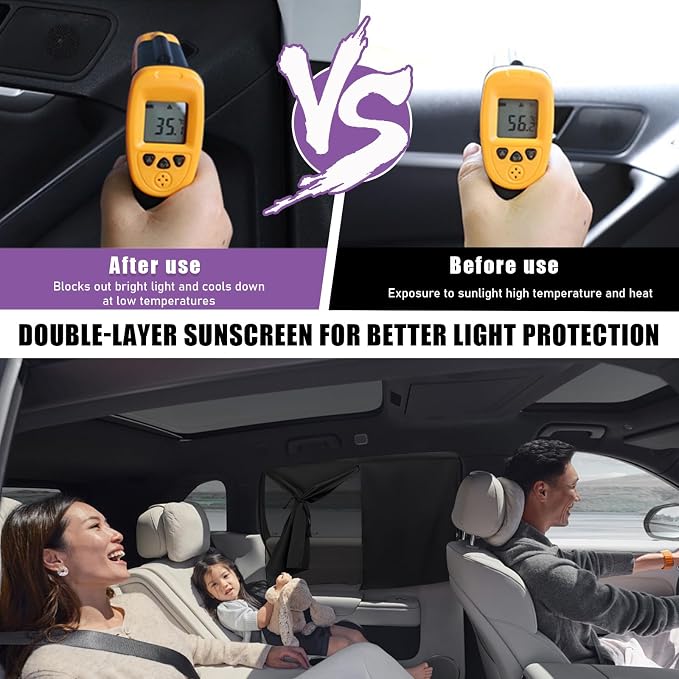 2 PCS Car Window Shade, Double Layer Mesh Privacy Sunshade for Auto Side Window, Magnetic Breathable Curtain for Baby & Kids Blocks Sun & Heat, Universal Car Accessories - Image 5