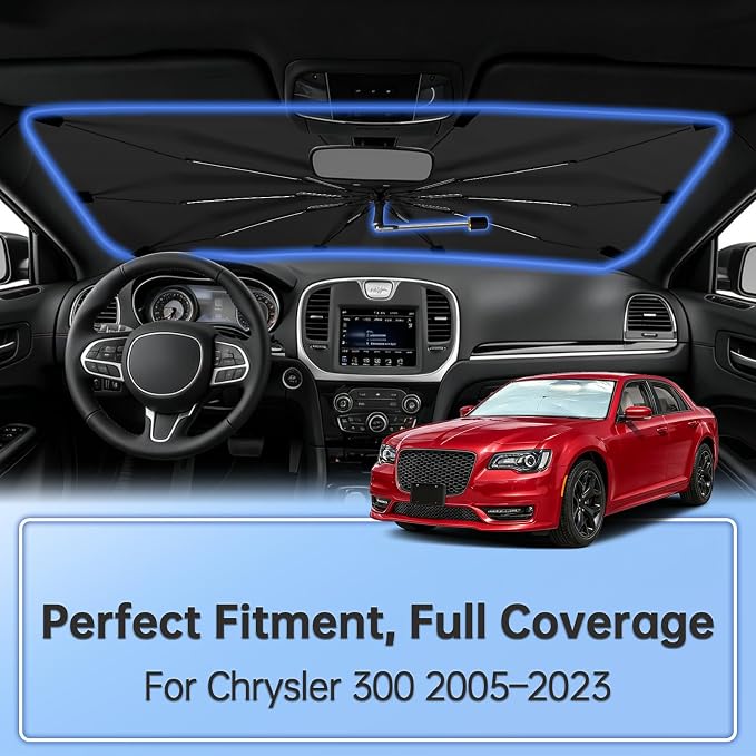 Windshield Sun Shade Umbrella for Chrysler 300 2005–2023 Car Front Window | Double Layer Sunshade for Front Windshield for 300,Aotmotive UV Protection Sun Blocker & Heat Shield - Image 2