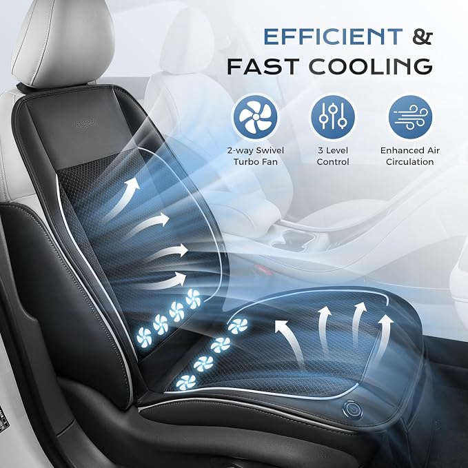 Coverado Cooling Car Seat Cushion, Universal Front Seat Cover 12V-24V Ventilated 3D Mesh Breathable Pad with 3 Speed Mode Dual Fan for Cars SUV Heatwave Driving Black&White - Image 2