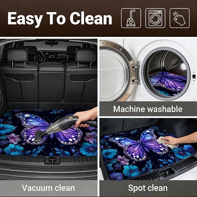 Car Trunk Mat for SUV, 29"x39" Cute Purple Butterfly Cargo Liner Protector | All Weather Universal Cargo Liners for Dogs, Car Accessory for SUVs/Sedan/Wagons, Durable Non-Slip Washable Rear Cargo Mat - Image 6