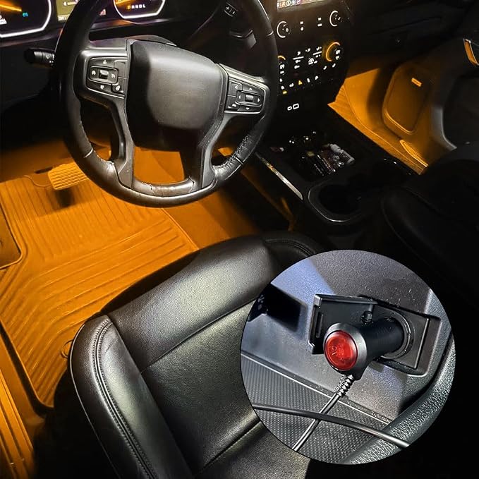 Car LED Strip Light, Interior Car Lights, 12V 24 LED Auto Atmosphere Lamps with Cigarette Lighter, Auto Lamp Ambient Night Light Strip Lighting Kit for Vehicles (Cigarette Lighter/Yellow) - Image 4