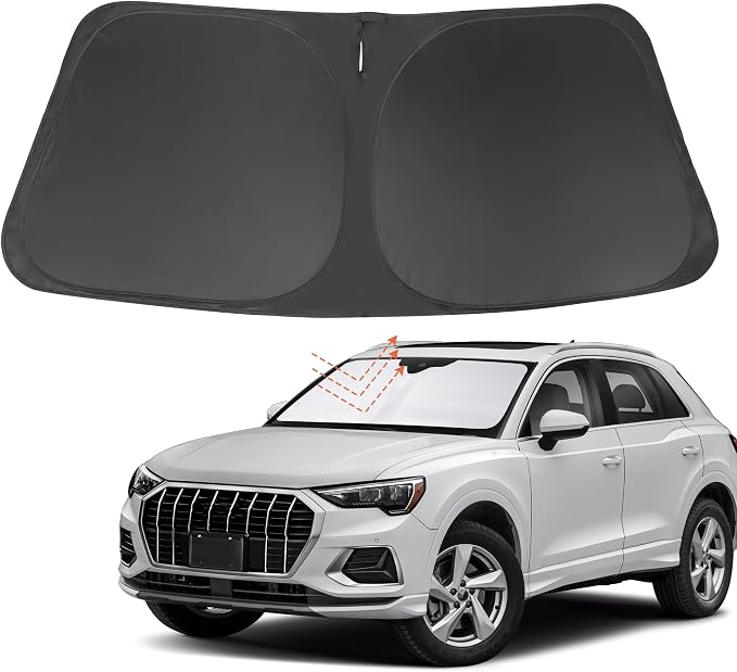 Front Windshield Sun Shade Foldable Car Front Window Sun Shade Windshield Shade Custom Fit for 2019-2025 2026 Audi Q3 Block UV Rays Accessories Heat Keep Car Cooler by FannycCargoCover
