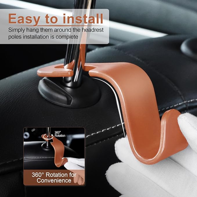 LivTee Car Seat Headrest Hook, Auto Seat Hook Hangers Organizer Interior Accessories for Purse Coats Umbrellas Grocery Bags Handbag, 4-Pack - Blown - Image 4