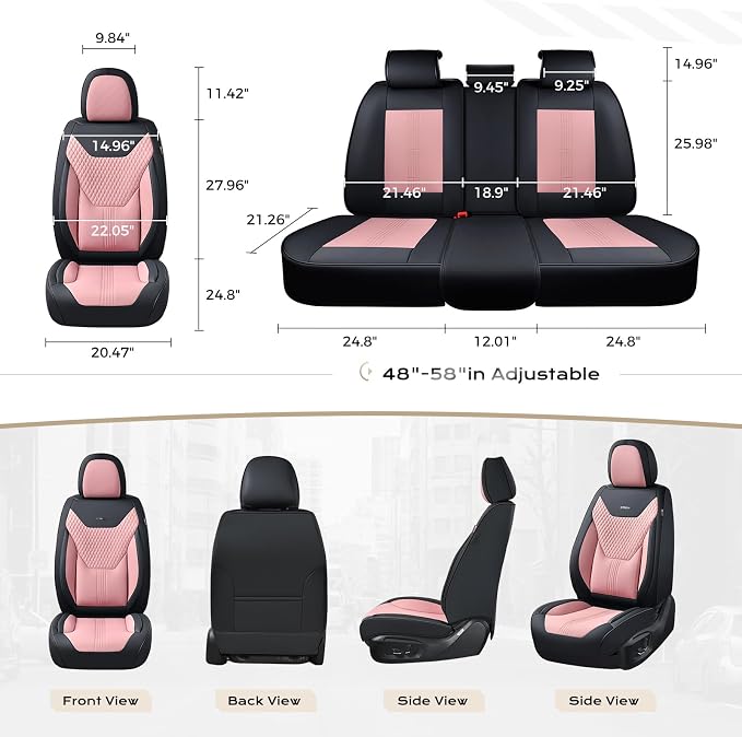 Coverado Car Seat Covers Full Set, Front Seat Covers with Lumbar Support and Back Seat Cover Waterproof Leather Automotive Seat Cover, Universal Car Interior Protectors Cushion for Most Cars - Image 7