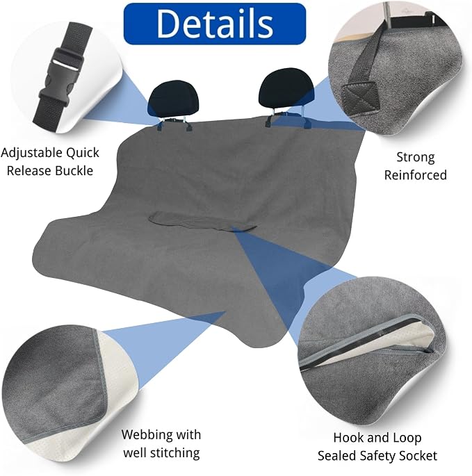 Waterproof Car Seat Cover for Front Seats, Protector for Cars SUVs Trucks, Sweat Towel Seat Covers Bucket for Gym,Workout,Beach,Hiking,Running(Grey,Rear Bench Seat Towel) - Image 8